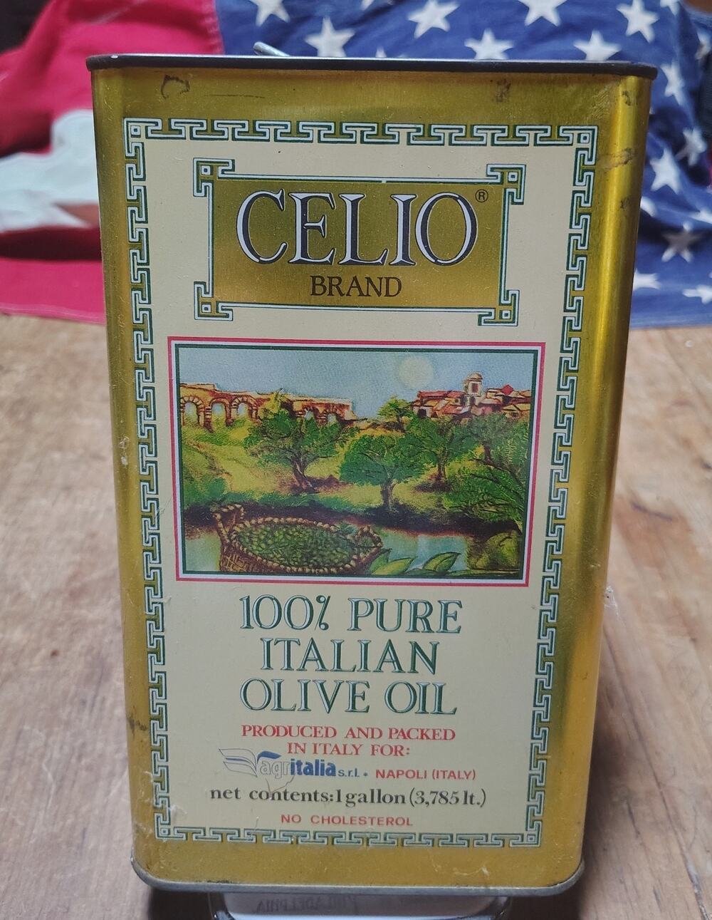 Vintage Celio Olive Oil Advertising Tin Empty For Display Kitchen Decor